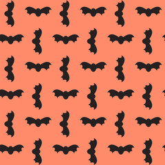 Halloween pattern with bats on orange background, seamless print