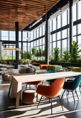 Fototapeta premium stylish modern conference area featuring trendy furniture arrangement innovative design elements spacious layout, seating, table, decor, lighting, ambiance