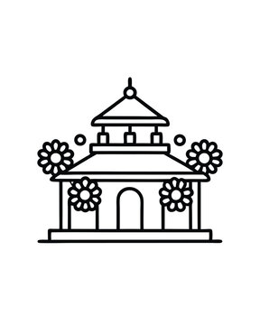 recommend clip art: Editable stroke vector of a temple decorated with flowers.