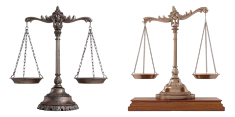 Judicial scale isolated on transparent background, set of