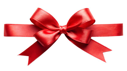 Elegant red satin ribbon bow isolated on a transparent background. Perfect for gift wrapping, holidays, or decorative purposes. High resolution, smooth texture, and detailed clipart.