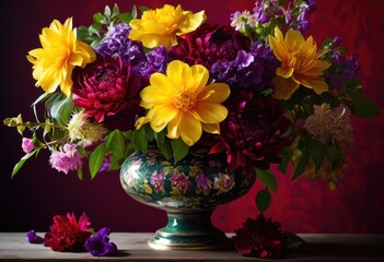 Obraz premium vibrant floral arrangement illuminated soft natural light showcasing beauty colorful blossoms lush greenery, flowers, petals, bouquet, sunlight, design