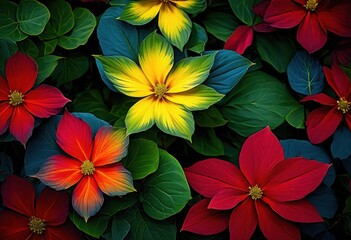 vibrant botanical patterns rich textures showcasing colorful flora foliage unique backgrounds, artistic, nature, design, colors, leaves, flowers, greenery