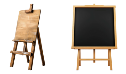 Easel board isolated on transparent background, set of