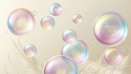 Naklejka premium Atmospheric textured background with soap bubbles and feathers depicting lightness