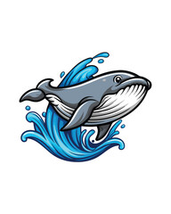 Editable stroke vector illustration of a whale breaching the surface of the water.