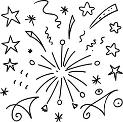 Handdrawn  Doodle line sparkles and rays lines confetti vector illustration