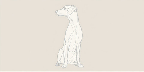 Fototapeta premium A simple white line drawing of a dog sitting attentively with its ears perked up. The clean lines and minimalist design capture the loyal and friendly nature of the dog.