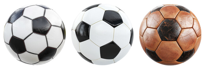 Football isolated on transparent background, set of