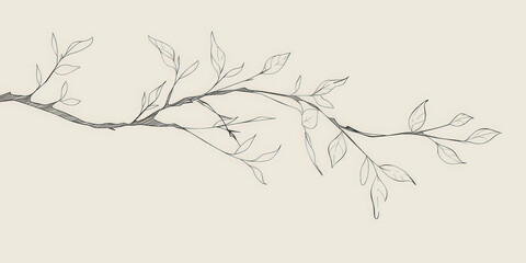 A simple white line drawing of a tree branch with a few leaves gently hanging. The clean lines and minimalist design create a peaceful and natural scene.