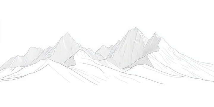 A simple white line drawing of a mountain range with a few peaks and valleys. The minimalist lines capture the majesty and serenity of the mountains in a clean and elegant design.
