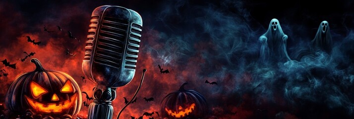 Join the spooky Halloween karaoke night with haunted microphone and eerie decorations