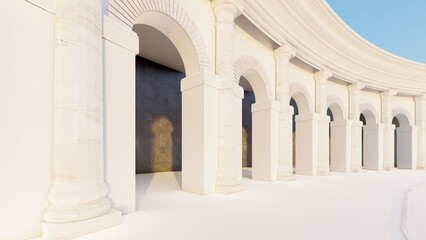 Naklejka premium Classic semicircular interior with columns 3d render