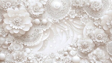   A white background with multiple flowers and abundant bubbles scattered throughout the center of the image