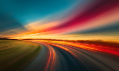 Abstract Sunset with Motion Blur over a Curved Road