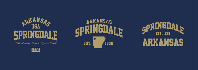 Set t-shirt stamps graphic, Arkansas logo travel wear typography emblem Springdale vintage tee print, sport apparel design shirt graphic print