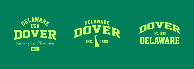 Set t-shirt stamps graphic, Delaware logo travel wear typography emblem Dover vintage tee print, sport apparel design shirt graphic print