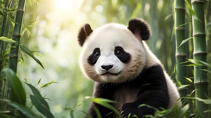 Fototapeta premium panda eating bamboo