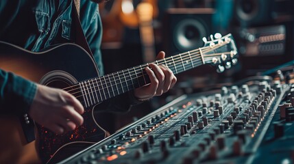 Obraz premium An enginner using mixer for recording