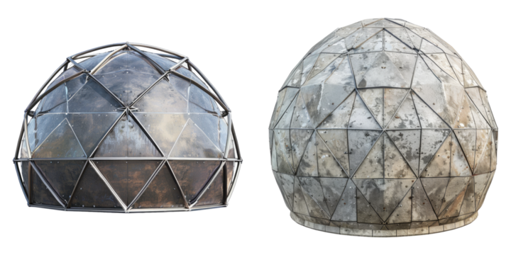 Geodesic dome isolated on transparent background, set of