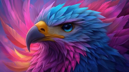 Obraz premium A colorful bird with a blue head and yellow eyes, AI