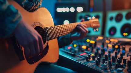 Fototapeta premium An enginner using mixer for recording