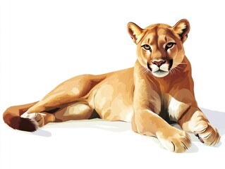 Obraz premium Mountain Lion On White Background. Powerful Cougar Symbol Gazing with Intense Eye Contact