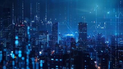 Obraz premium Nighttime Cityscape with Data Visualization
