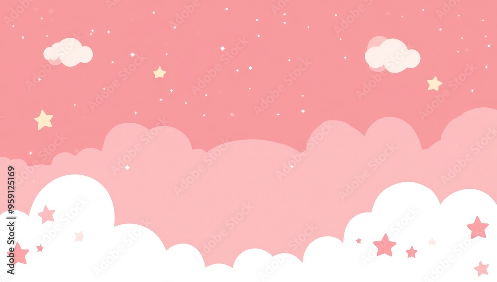 Wall mural pink night sky with stars and clouds