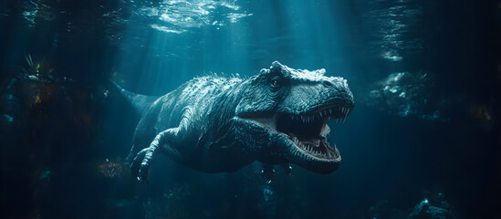 Fototapeta premium A T-Rex is swimming in the ocean