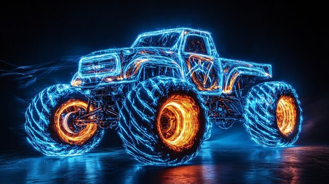 a light painting of  a monstertruck