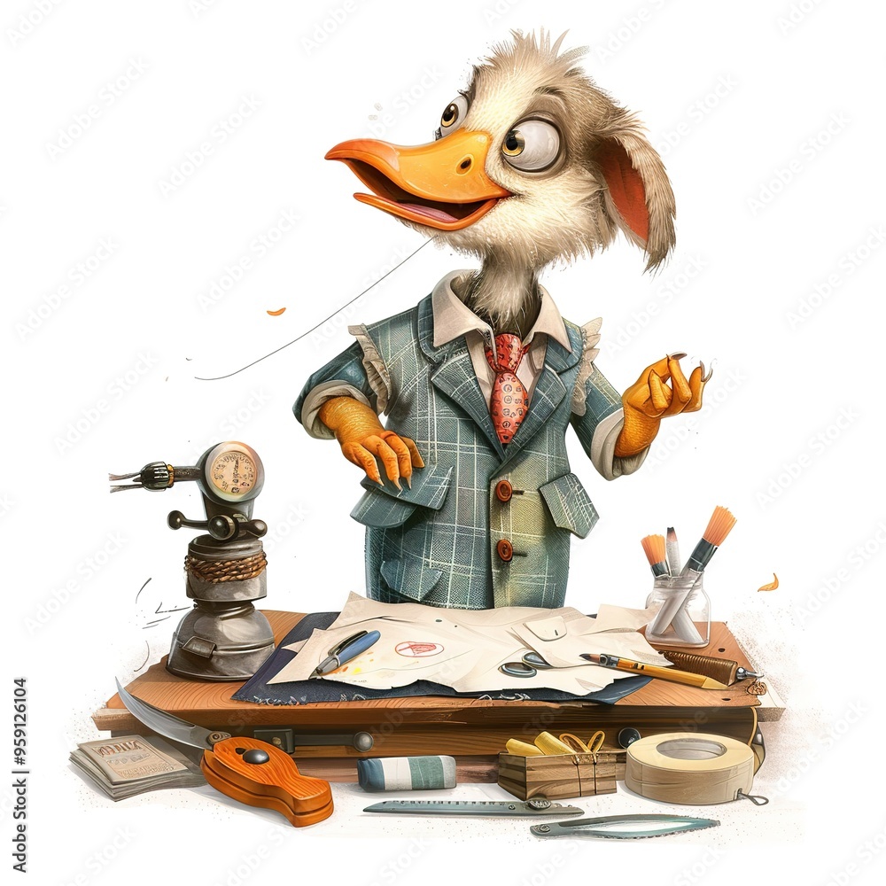 Poster Geese Tailor Occupation fantasy animal cartoon isolated whitebackground