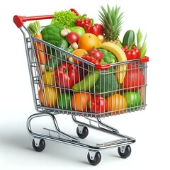 shopping cart full of vegetables isolated