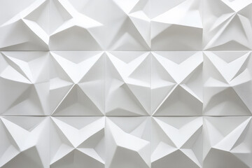 Fototapeta premium A white textured surface with a geometric pattern of embossed triangles. The pattern is bold and modern, with a strong contrast between the raised and flat areas.