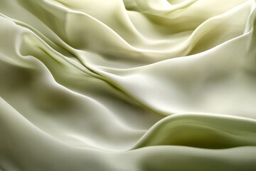 Fototapeta premium A serene abstract background with silky, 3D wave patterns in shades of soft olive to light beige. The fabricâ€™s gentle flow adds a calming, sophisticated effect.