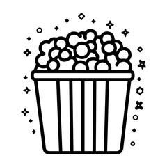 popcorn icon or modern line symbol. Vector line art and icon design with bold outline. Black and white Pixel Perfect minimalistic symbol isolated white background. Silhouette simple thin sign