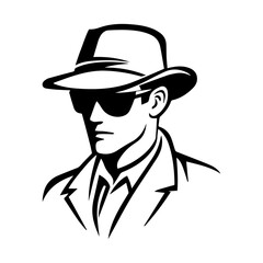 spy icon or modern line symbol. Vector line art and icon design with bold outline. Black and white Pixel Perfect minimalistic symbol isolated white background. Silhouette simple thin sign