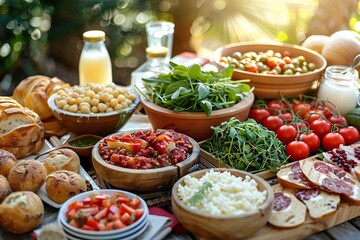 National Day (Monaco). A photo featuring traditional Monaco flag colors (red and white) incorporated into a picnic spread with local delicacies.