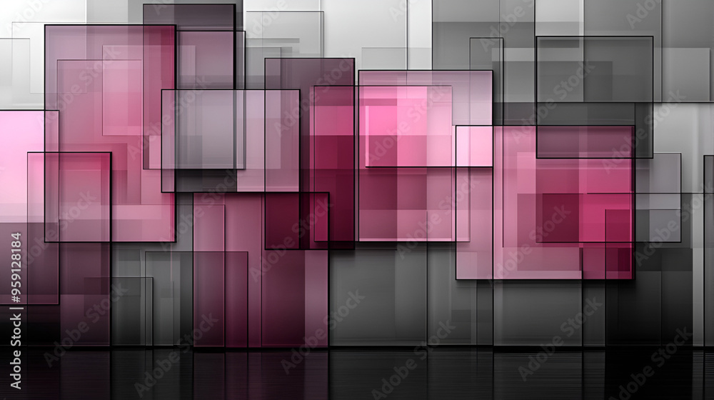 Aufkleber Abstract composition of overlapping pink and gray rectangles creating a modern visual effect in a minimalistic style
