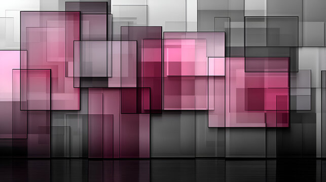 Abstract composition of overlapping pink and gray rectangles creating a modern visual effect in a minimalistic style