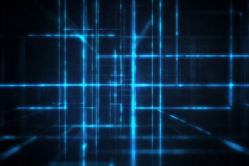 Sleek modern web design backdrop featuring a dark, matte background with glowing, neon blue lines forming an abstract grid. The design is futuristic and dynamic, ideal for tech-related content or