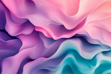 Obraz premium A trendy abstract design with fluid, wave-like shapes in gradient colors. The design has a soft, organic feel, with smooth transitions between shades of pink, purple, and teal.