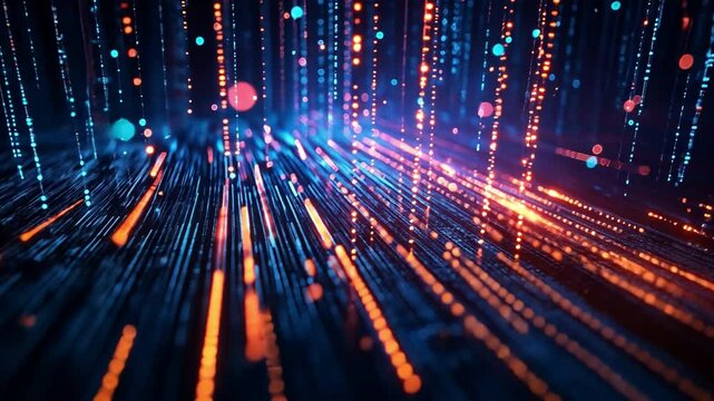 Binary code that falls in the technological space in a matrix style