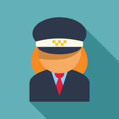Flat design vector icon of a female taxi driver with long shadow