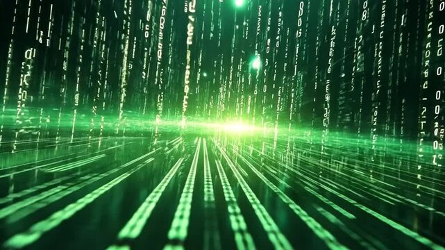 Binary code that falls in the technological space in a matrix style