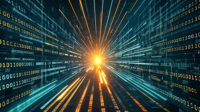 Binary code that falls in the technological space in a matrix style