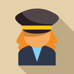 Simple and colorful vector illustration of a female pilot with uniform and hat icon, perfect for apps, websites and more