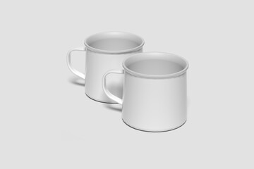 Blank enamel mug mock-up minimalist with a grey background