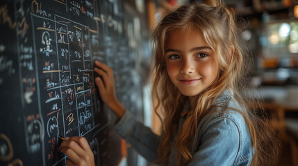 A teacher helping a student solve a difficult math problem on the chalkboard, providing guidance and support.