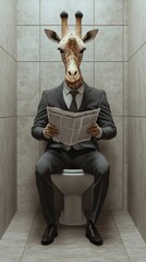 A man in a suit and tie sitting on the toilet reading, AI